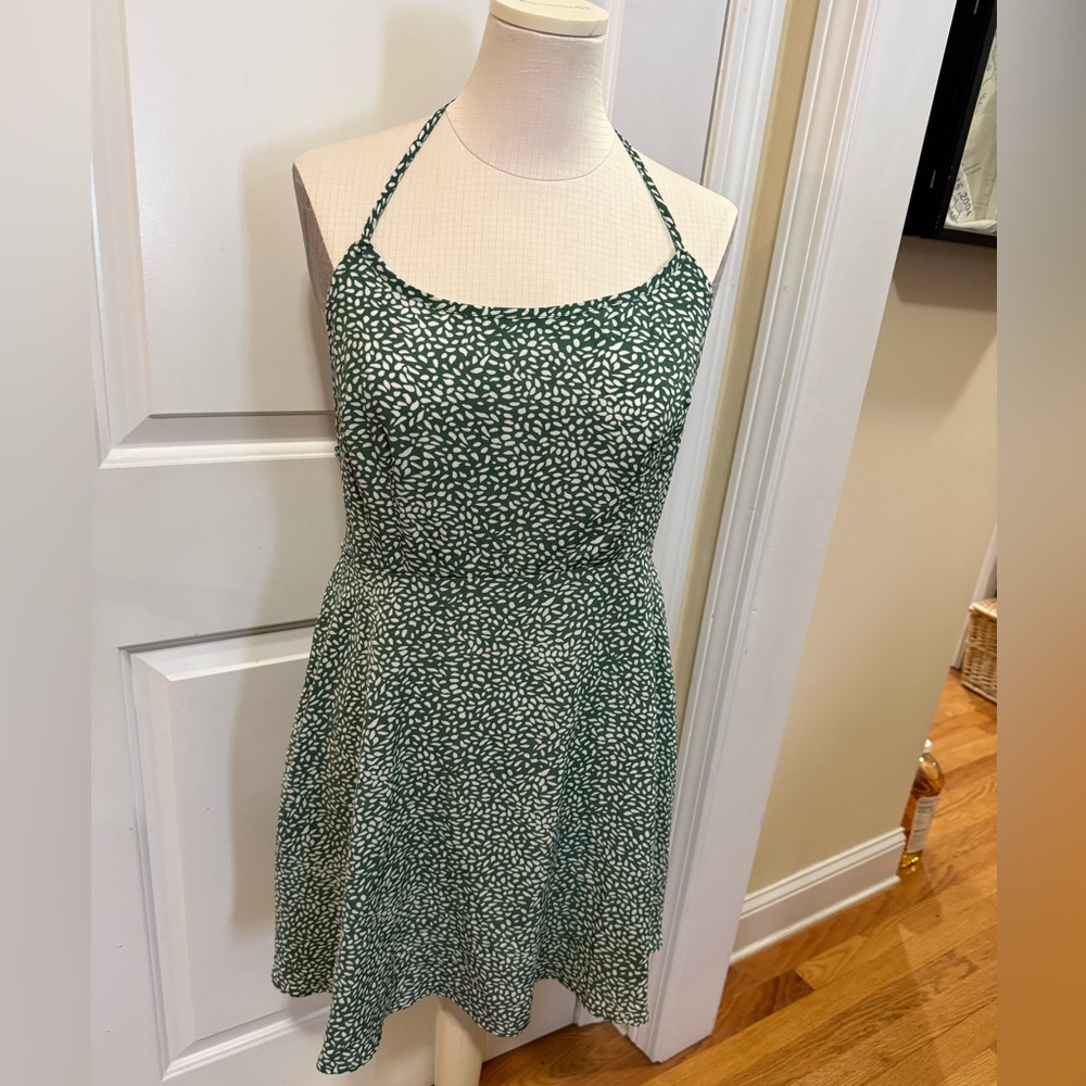 Elegant Green Patterned Halter Dress